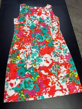 Alyx Multicolor Floral Shift Dress in Red, Teal & Pink